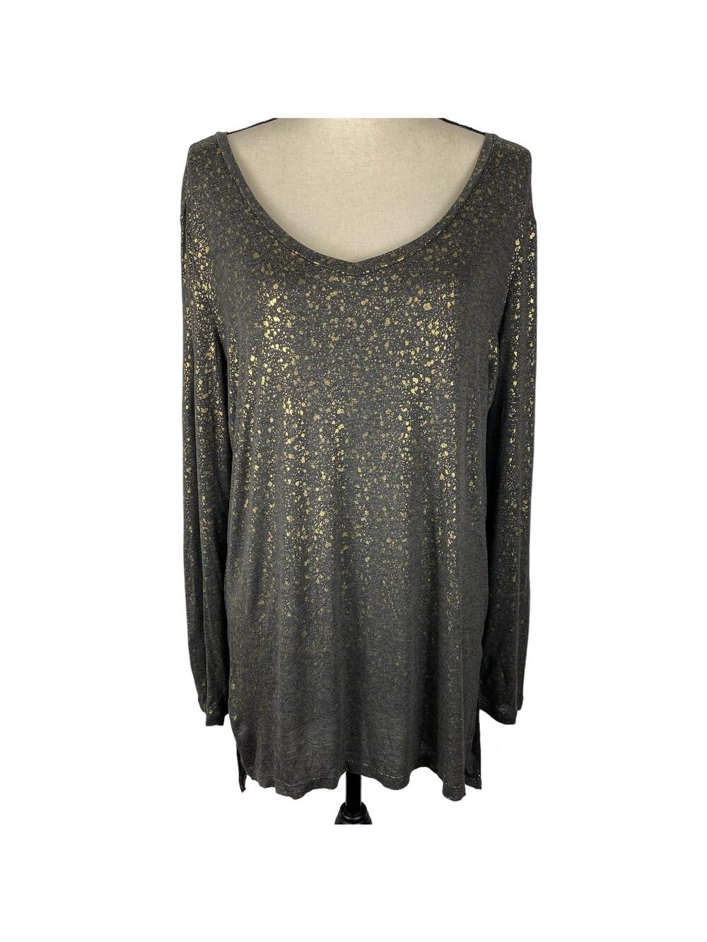 Halogen V neck Tunic Top Long Sleeve Pullover Shirt Womens Size XL Petite Gray